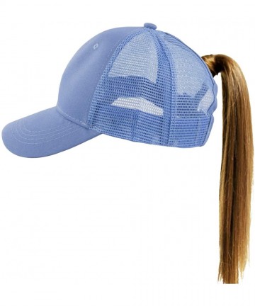 Baseball Caps Women's Ponytail Baseball Cap Messy High Bun Adjustable Plain Trucker Dad Hat - Mesh-light Blue - CJ18NQD2IC3 $...