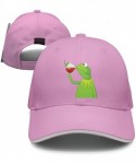 Baseball Caps Kermit The Frog"Sipping Tea" Adjustable Red Strapback Cap - Afunny-green-frog-sipping-tea-14 - C418ICX8ZN9 $24.49