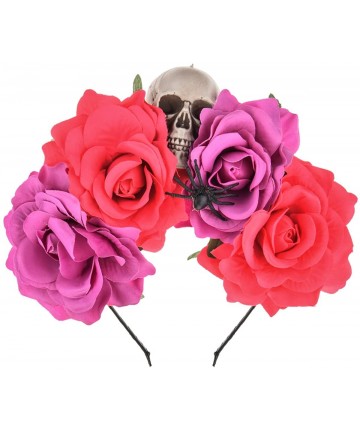 Headbands Halloween Skull Rose Flower Headband Hair Hoop Cosplay Day of the Dead Hairband Accessory - Purple and Rose - CW18W...