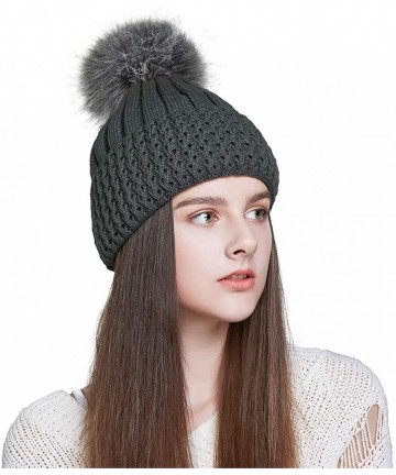 Skullies & Beanies Winter Hats for Women Fur Pom Pom Hats Knitted Cuff Bobble Beanie Warm Wool Ski Cap - CC18AZT3S58 $17.93