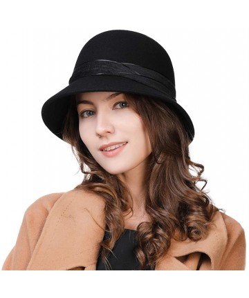 Fedoras 2019 New Wool Felt Cloche Fedora Hat Ladies Church Derby Party Fashion Winter - 99339_black - CJ18KWOU3D7 $31.02