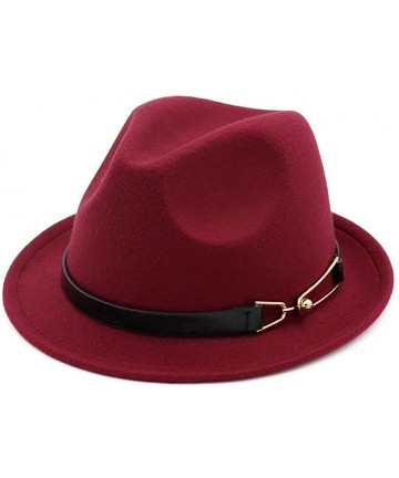 Fedoras Mens/Women FashionTrilby Hat Panama Style Short Brim Fedora - Z-wine Red - CB193QKZ9SU $12.91