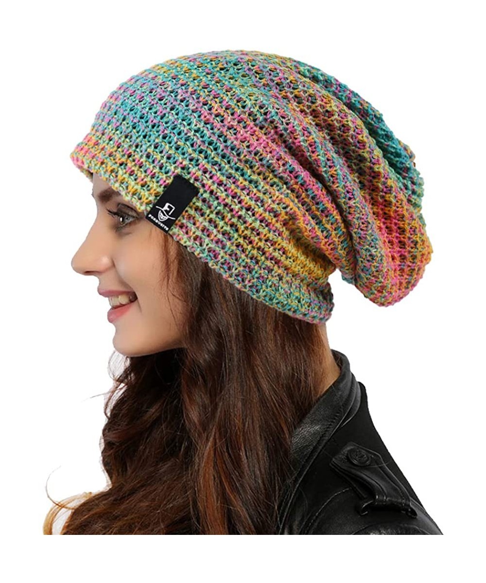 Skullies & Beanies Women Oversized Slouchy Beanie Knit Hat Colorful Long Baggy Skull Cap for Winter - Blue/Confetti - C718UE6...