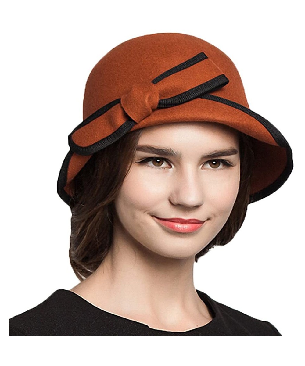 Fedoras Women's Bow Wool Felt Bowler Hat - Orange - C6128NIYMRT $44.62