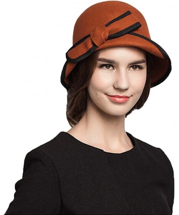 Fedoras Women's Bow Wool Felt Bowler Hat - Orange - C6128NIYMRT $44.62