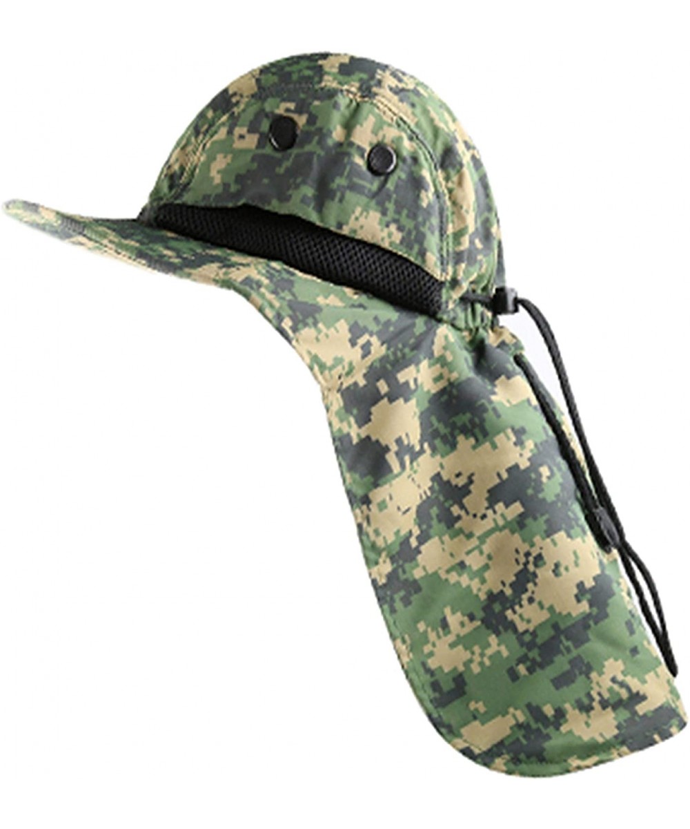 Sun Hats MG Nylon Juniper 4 Panel Safari Wide Brim Flap Cap Hat - Digital Green - CZ199SL2L8W $18.10