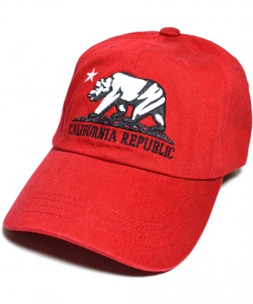 Baseball Caps California Republic n Bear Embroidered Baseball Cap Polo Style Cotton Unconstructed Hat - Red - C7185NQQDQD $18.08