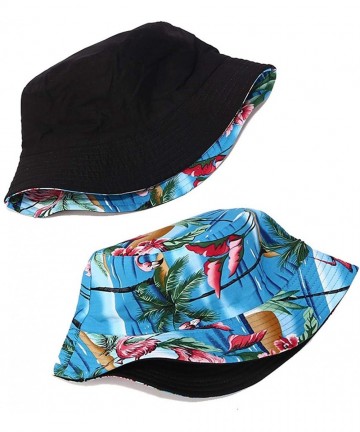 Bucket Hats Unisex Print Double-Side-Wear Reversible Bucket Hat - Flamingo Blue - CA18WXOE8WC $17.43