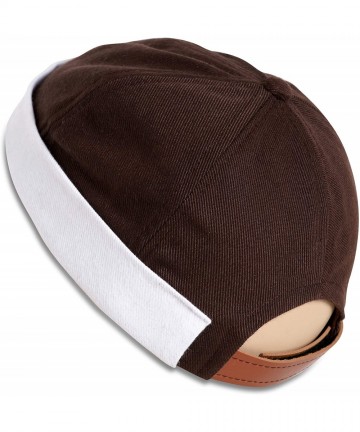Skullies & Beanies Brimless Adjustable Docker Hat Beanie - Retro Cotton No Visor Cap Men and Women - Brown W/ White Cuff - CF...