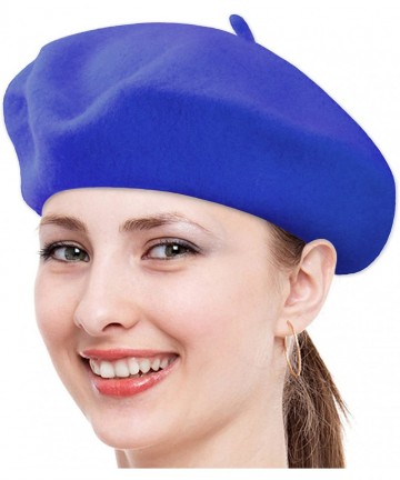 Berets Classic Solid Color Wool French Beret (Royal Blue) - CG11CS1GQUJ $13.30