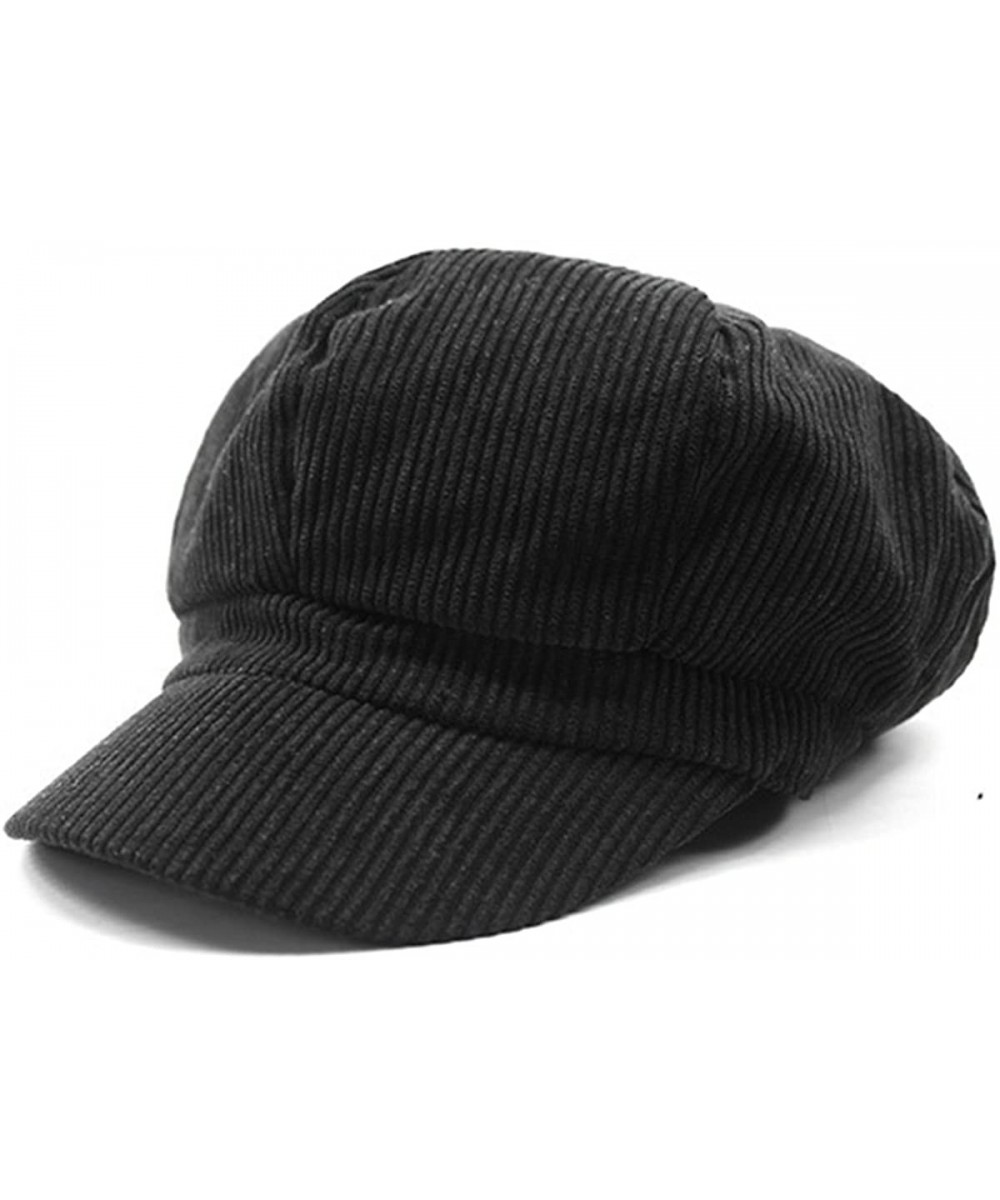 Newsboy Caps Womens Retro Corduroy Ivy Newsboy Paperboy Cabbie Gatsby Painter Hats Caps - Black1 - CV18LACTEZU $15.59