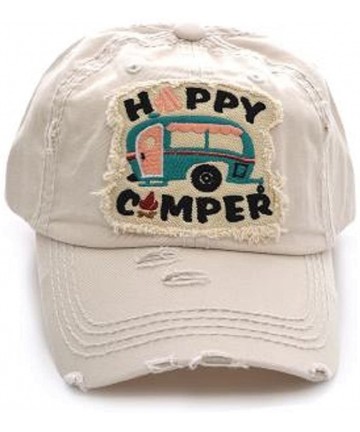 Baseball Caps Adjustable Happy Camper Distressed Baseball Cap Hat - Beige/Off-white - CF18C8ERDRW $24.32