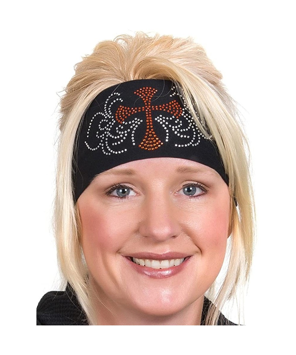 Headbands Head Wrap - Womens Wide Headbands - Biker Chick Headwear - Cross (6 Colors) - Orange/Clear - C511IH39X0H $26.52