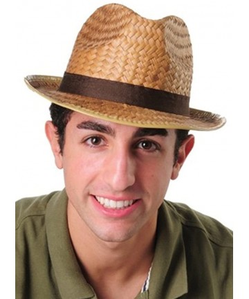 Fedoras Adult Deluxe Brown Casual Woven Grass Straw Fedora Hat - CP110QBCN9B $17.69