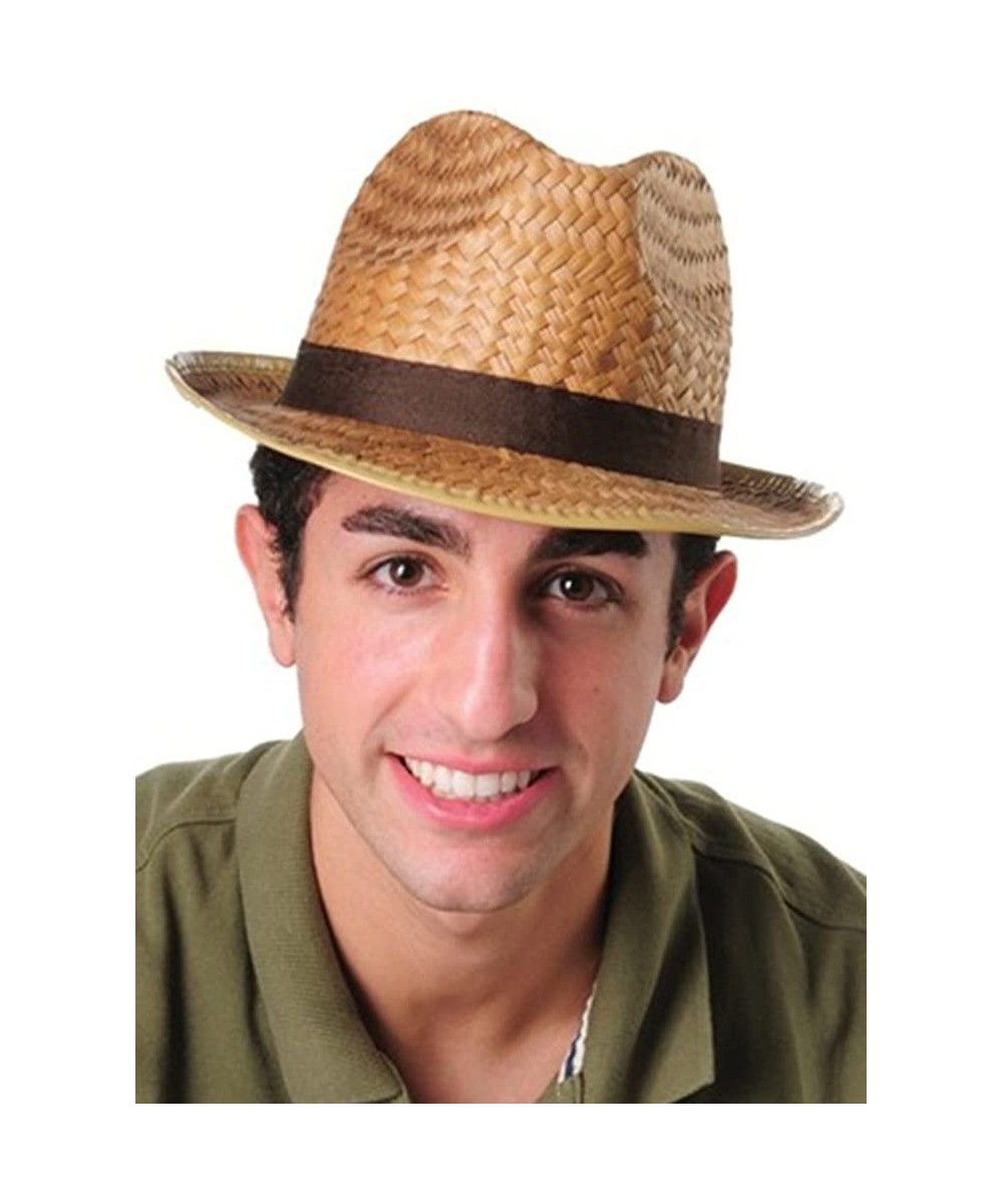 Fedoras Adult Deluxe Brown Casual Woven Grass Straw Fedora Hat - CP110QBCN9B $13.09