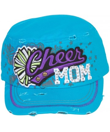 Baseball Caps Sports Mom Distressed Adjustable Cadet Cap - Turquoise - Cheer Mom - CO17WWCSO4Q $18.82