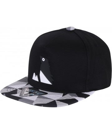Baseball Caps Animal Paper Folding Rubber Logo Flat Bill Snapback Hat Baseball Cap - Penguin Black - CM128RPT88B $40.44