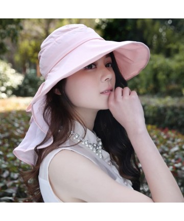 Sun Hats Sun Hats Foldable Beach Cap for Women UPF50+ Wide Brim UV Protection Beach Hat Neck Face Flap Cap - Pink - C218CXI0G...
