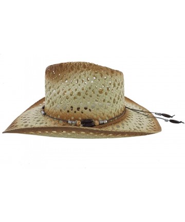 Cowboy Hats Silver Fever Ombre Woven Straw Cowboy Hat with Cut-Outs-Beads- Chin Strap - Pink - CX12BWNOEBL $32.34
