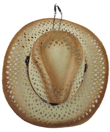 Cowboy Hats Silver Fever Ombre Woven Straw Cowboy Hat with Cut-Outs-Beads- Chin Strap - Pink - CX12BWNOEBL $32.34