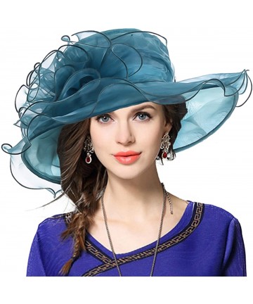 Sun Hats Women Church Derby Hat Wide Brim Wedding Dress Hat Tea Party HAT S019 - Emerald - C412O6QRQ0H $22.51