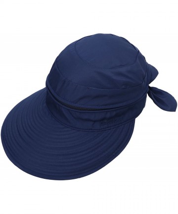 Sun Hats Women's 2 in 1 Cotton UV Protection Wide Brim Sun Visor Summer Hat - Dark Blue - CH17X0GHY7R $18.66