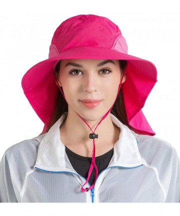Sun Hats Outdoor Large Brim Fishing Hat with Neck Cover UPF 50+ Mesh Sun Hats - Rose Red - CT18Q07IRYX $16.90