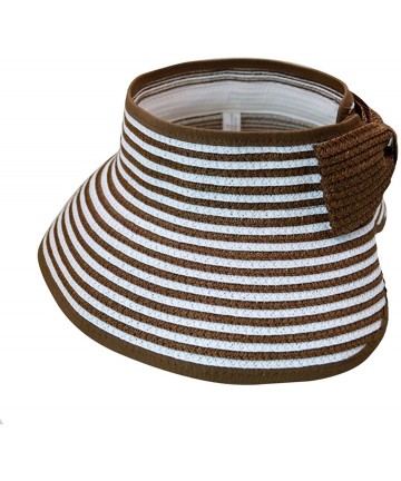 Sun Hats Women & Girls Foldable Roll Up Wide Brim Visor Hat Sports Beach Straw Hat Stripe Sun Cap - Girl Dark Coffee - CJ18EH...