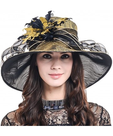 Sun Hats Women Organza Church Dress Kentucky Derby Fascinator Tea Party Wedding Hat - Feather Gold - CL11X5YM5YT $36.29