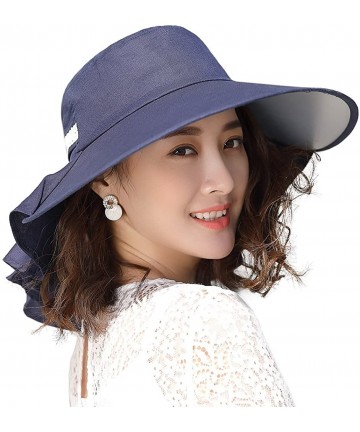 Sun Hats UV Protection Sun Hats Packable Summer Hat Women w/Ponytail Chin Strap 55-61CM - 99001_navyblue - CS18DQOR43Z $31.48