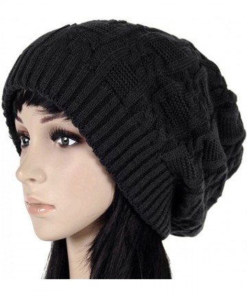 Skullies & Beanies Womens Winter Knit Slouchy Beanie Baggy Warm Soft Chunky Cable Hats - A-black - CF18HYI7L4U $13.03