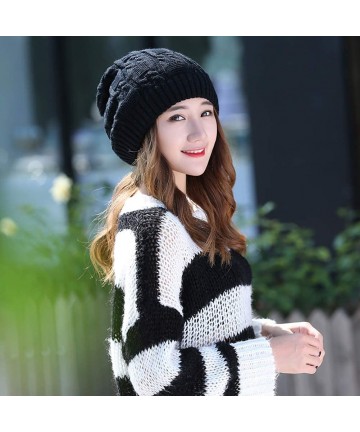 Skullies & Beanies Womens Winter Knit Slouchy Beanie Baggy Warm Soft Chunky Cable Hats - A-black - CF18HYI7L4U $13.03
