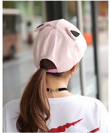 Sun Hats Women's Cartoon Cat Ears Cap Baseball Sun Hats - Dark Pink - CF188Q9X4TT $14.58