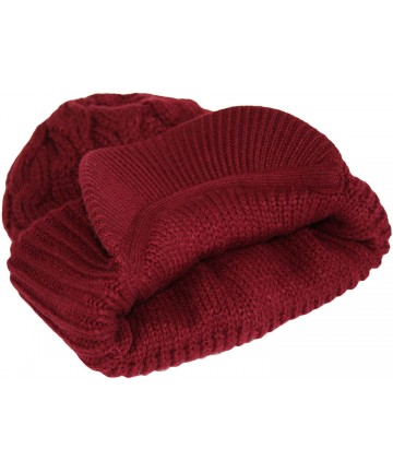 Skullies & Beanies Winter Newsboy Cable Knitted Visor Beanie Bill Winter Warm Hat - Burgundy - CS128F8Y03N $12.61