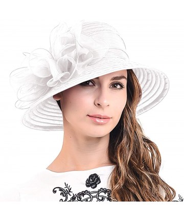 Sun Hats Ascot Kentucky Derby Bowler Church Cloche Hat Bowknot Organza Bridal Dress Cap S051 - White - C812F2NEV15 $32.26