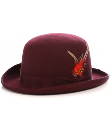 Fedoras Premium Lined Wool Clockwork Orange Style English Bowler Derby Hat - Burgundy - C312B8JNNJD $50.69
