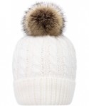 Skullies & Beanies Women's Winter Soft Knit Beanie Hat with Faux Fur Pom Pom - Fleece Lined_white - CQ18S7SCMZ9 $19.77