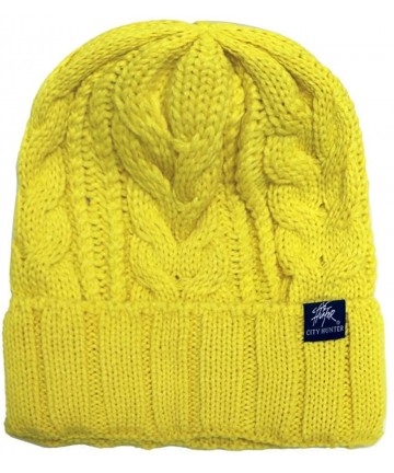 Skullies & Beanies Solid Knit Beanie Hat - Yellow - CE11OVEYHC5 $18.35