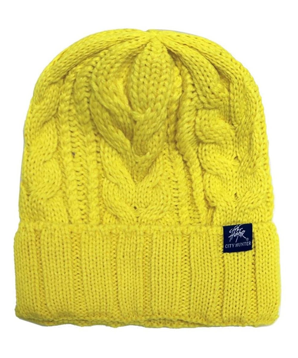 Skullies & Beanies Solid Knit Beanie Hat - Yellow - CE11OVEYHC5 $18.35