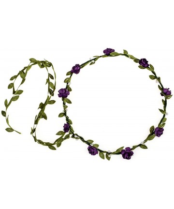 Headbands Paper Rose Flower Headband with Tail Boho Floral Crown Wreath - Purple - CR182L6TXI8 $19.06
