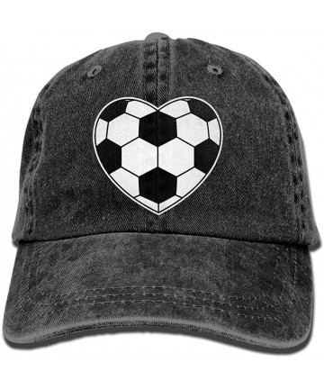 Baseball Caps Unisex Baseball Cap Denim Hat Soccer Ball Heart Shaped Adjustable Snapback Peak Cap - Black - CX18GEM2T96 $25.12