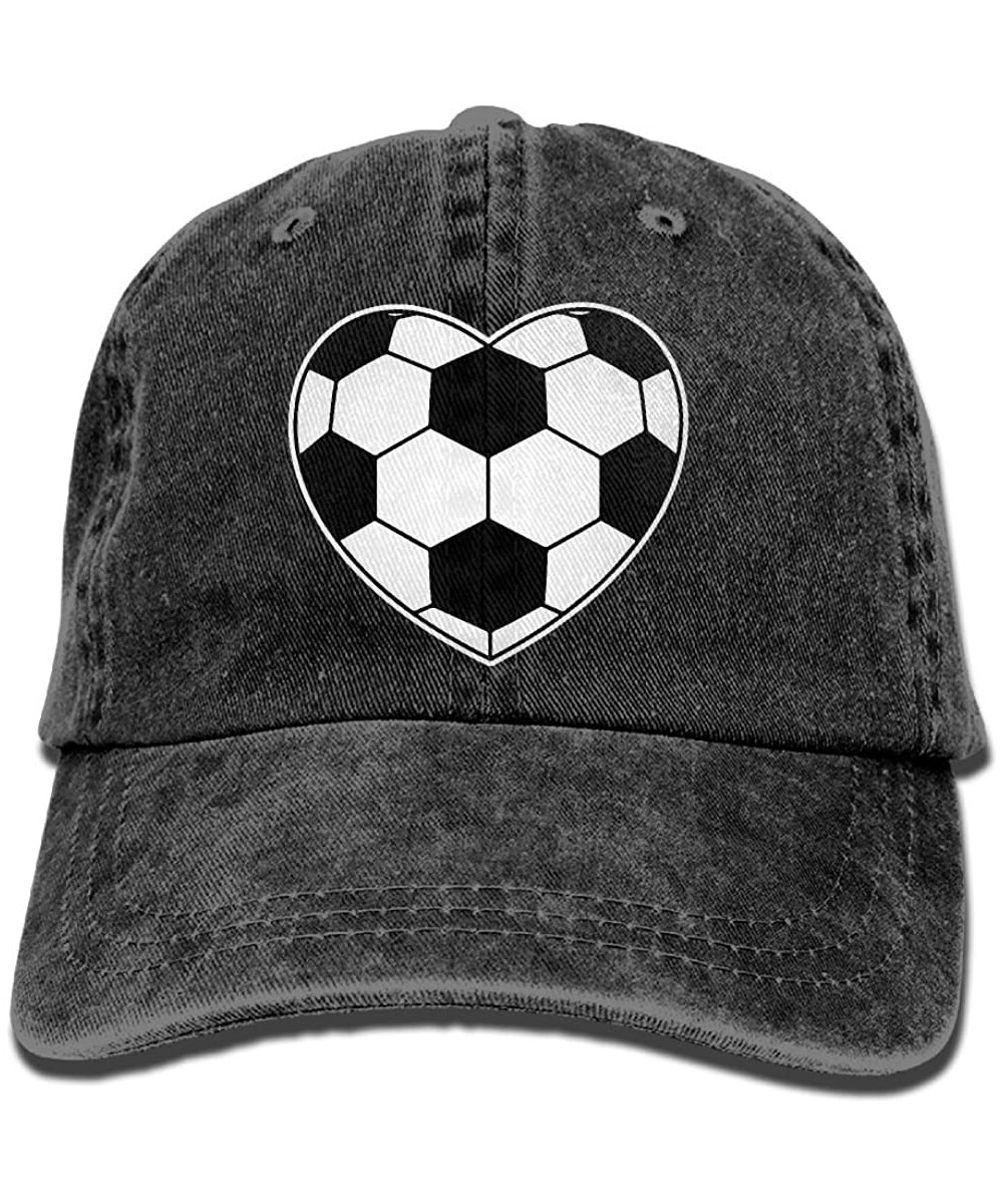 Baseball Caps Unisex Baseball Cap Denim Hat Soccer Ball Heart Shaped Adjustable Snapback Peak Cap - Black - CX18GEM2T96 $25.12