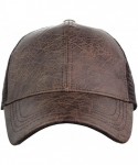 Baseball Caps Unisex Distressed PU Leather Vintage Mesh Back Adjustable Baseball Cap Hat - Dark Brown - CC12NW8T585 $14.91