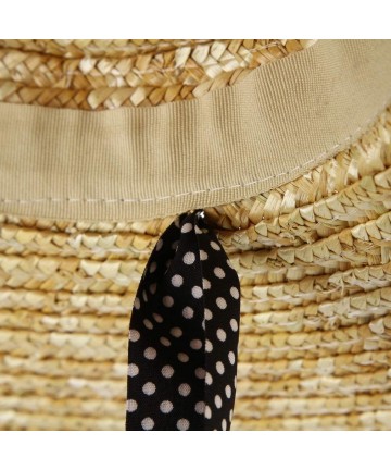 Sun Hats Women Vintage Boater Straw Hat Wide Brim Flat Top Floppy Derby Straw Hat Beach Sun Hats with Chin Strap - Dot - C618...