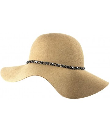 Sun Hats Women's Solid Color Jeweled Chain Band Wool Floppy Winter Hat - Camel - CV11P3HOS9L $43.20