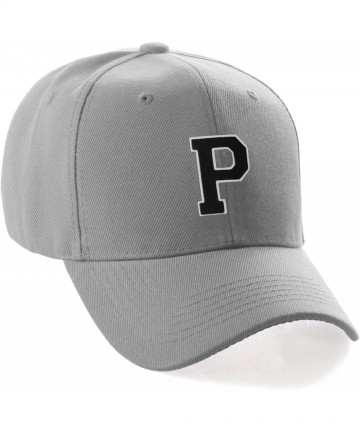 Baseball Caps Classic Baseball Hat Custom A to Z Initial Team Letter- Lt Gray Cap White Black - Letter P - CG18IDUCDT2 $15.54