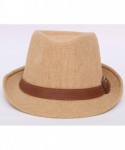 Visors Beach Straw Fedora Hat w/Solid Hat Band for Men & Women - Khaki Hat Brown Belt - CA17Y53N5OO $22.33