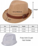 Visors Beach Straw Fedora Hat w/Solid Hat Band for Men & Women - Khaki Hat Brown Belt - CA17Y53N5OO $22.33