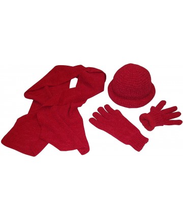 Skullies & Beanies Womens Crocheted Chenille 3PC Accessory Set with Fleece Lining - Red - CG1932YWOK4 $13.87