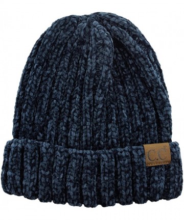 Skullies & Beanies Unisex Chenille Soft Warm Stretchy Thick Cuffed Knit Beanie Cap Hat - Navy - CZ18IQGHDEA $32.74